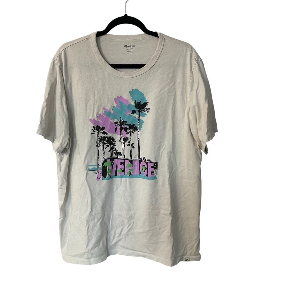 Madewell Women’s Off-White Venice Palm Cotton Graphic All Day Tee Sz XL GUC